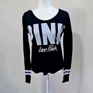 PINK Victoria's Secret Black and Gray Graphic Long Sleeve Tee